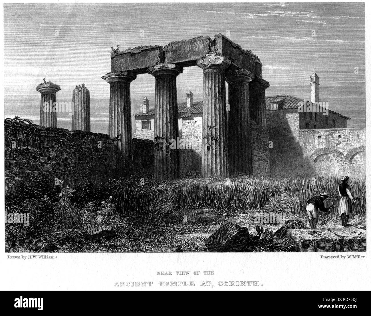 Antico tempio a Corinto incisione di William Miller dopo H W Williams. Foto Stock