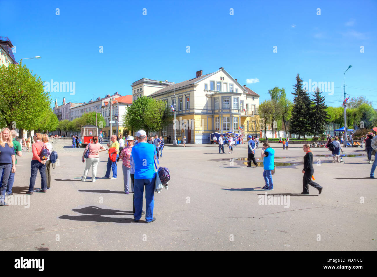 SOVETSK, RUSSIA - maggio 01.2018: panorama della città. Piazza Lenin in Sovetsk city Foto Stock