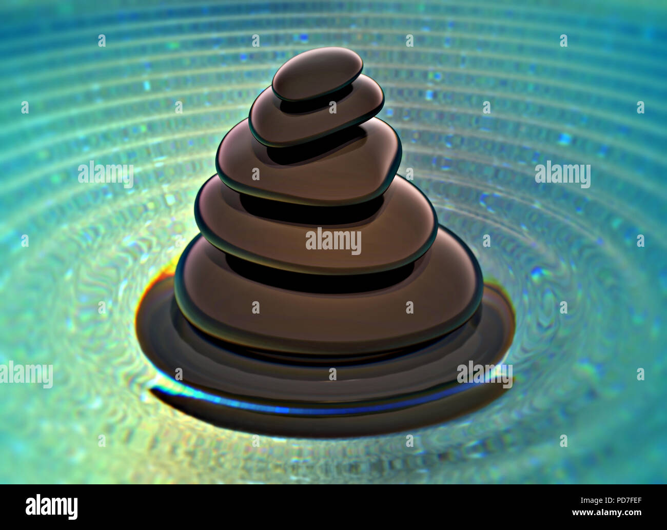 Pila di pietre nere su acqua Foto Stock