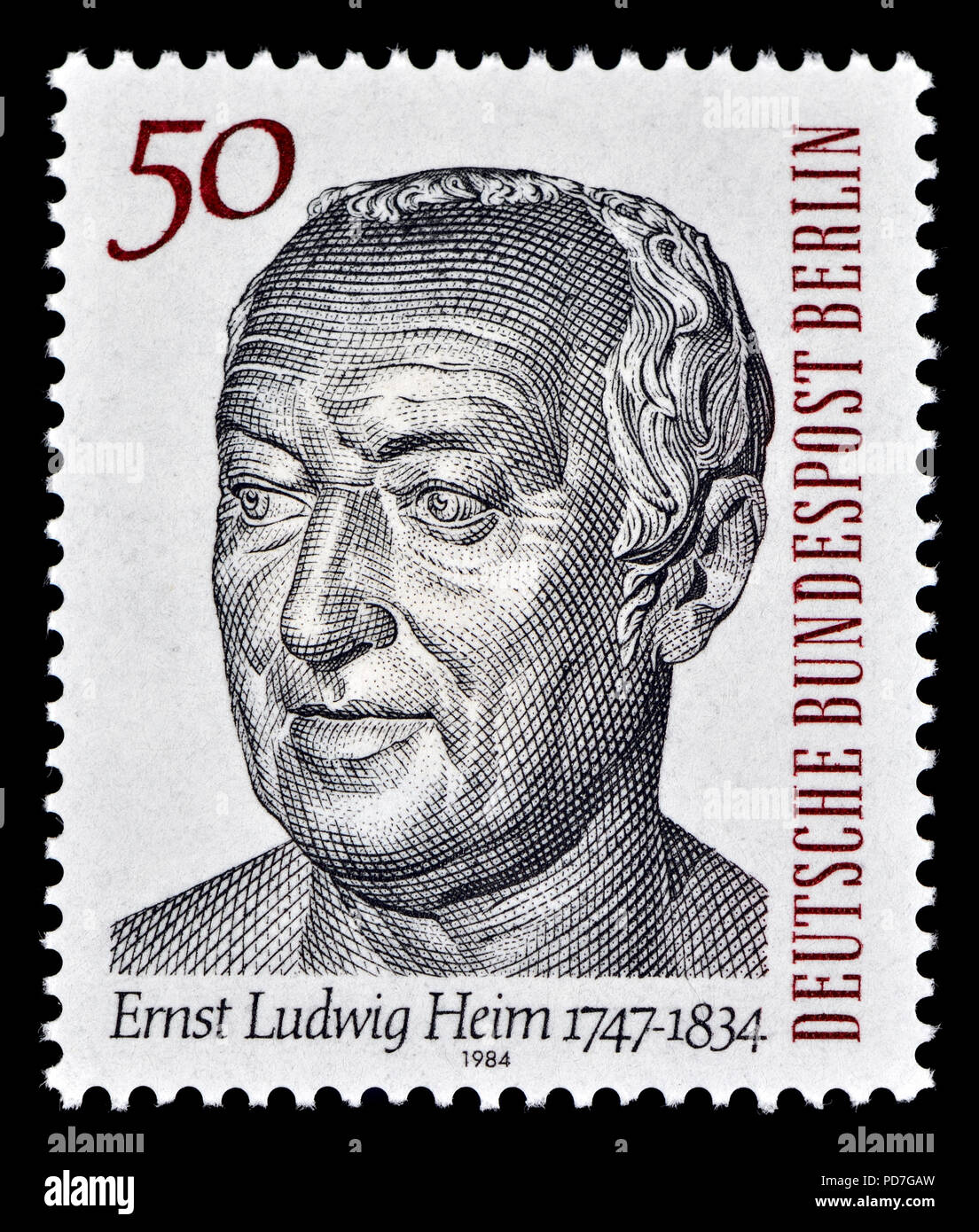 Il tedesco francobollo (Berlino: 1984) : Ernst Ludwig Heim (1747 - 1834) Tedesco medico e naturalista Foto Stock