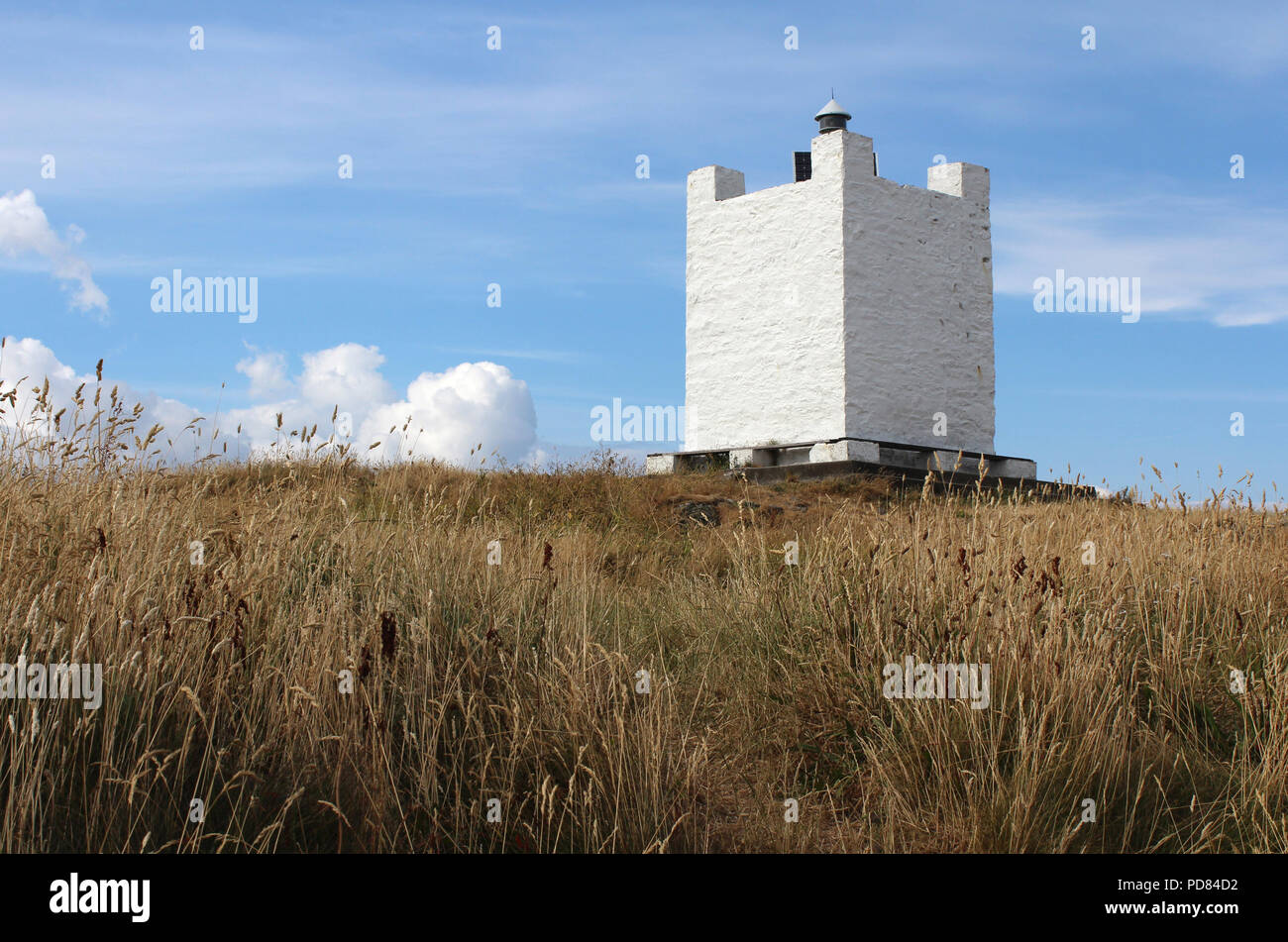 Il bianco Isola di Whithorn Torre a stirking landmark trovato presso l'isola di Whithorn in Dumfries and Galloway in Scozia. Foto Stock