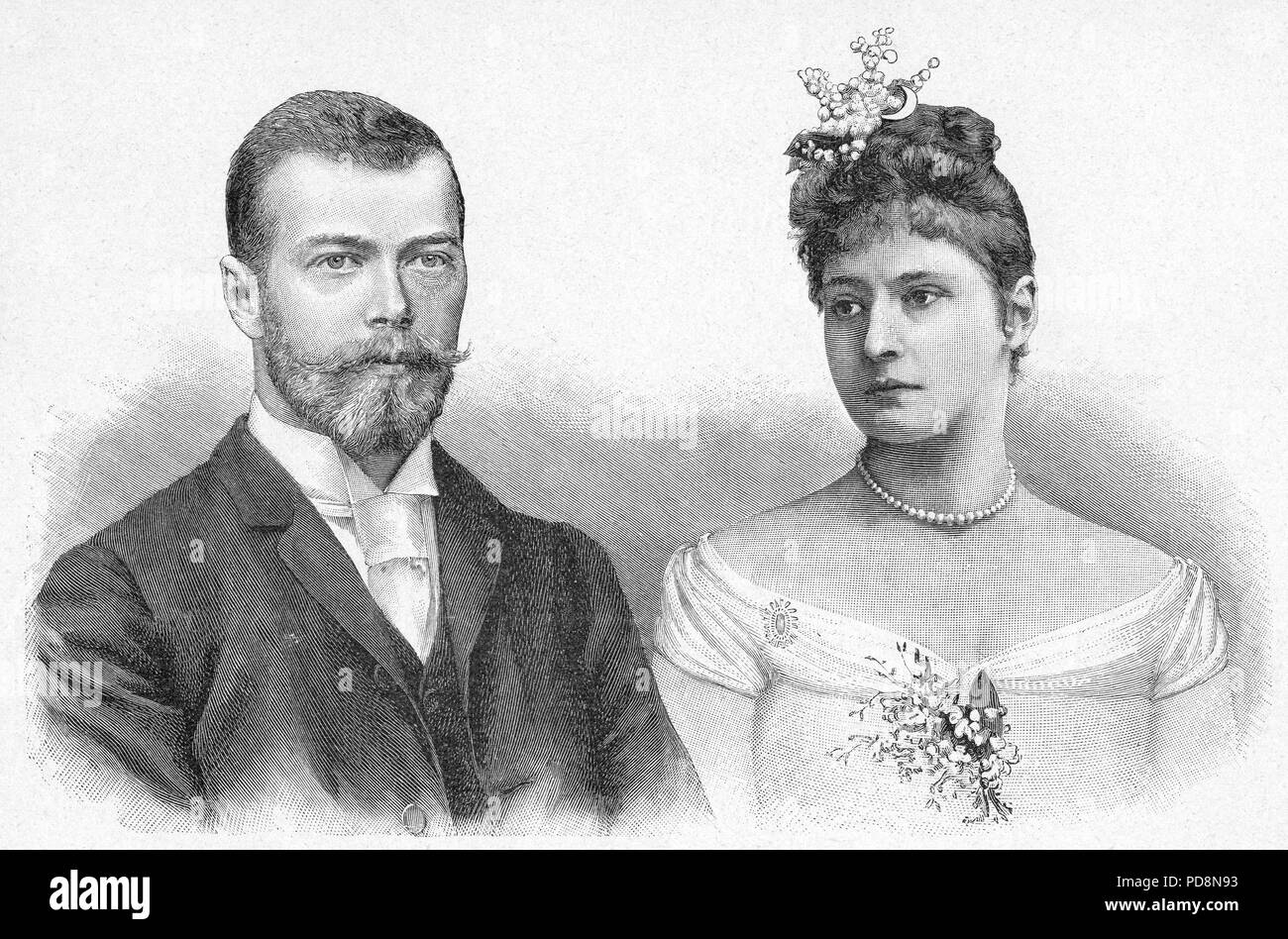 Lo Zar Nicola II di Russia. 1868-1918. L'ultimo imperatore della Russia. Nella foto qui con la moglie imperatrice Alexandra Foto Stock