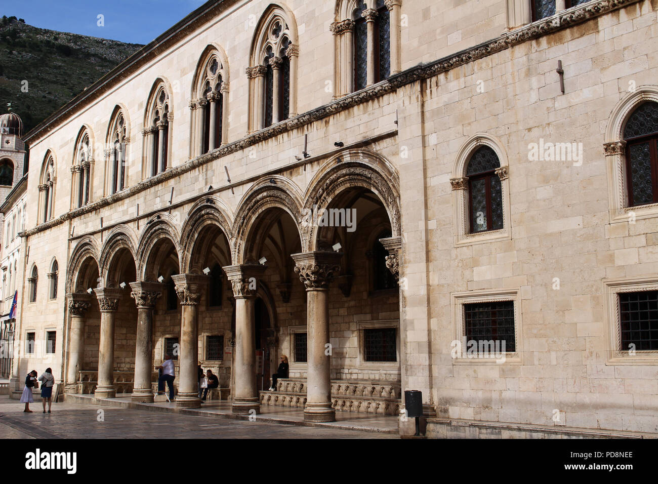 Una facciata di edificio, Palazzo Sponza, Dubrovnik, Croazia Foto Stock