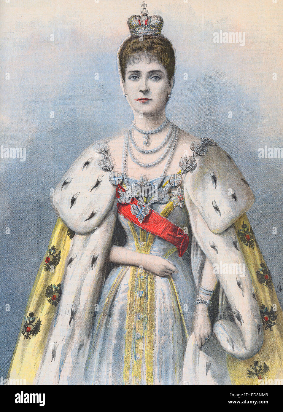 Lo Zar Nicola II di Russia. 1868-1918. L'ultimo imperatore della Russia. Nella foto qui la sua moglie imperatrice Alexandra. 1872-1918. Illustrazione da Le Petit Journal 24 Maggio 1896 in connessione con la loro incoronazione a Mosca 1986. Foto Stock