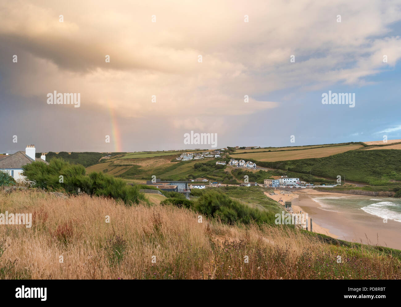 Mawgan Porth sulla costa nord della Cornovaglia, England, Regno Unito Foto Stock