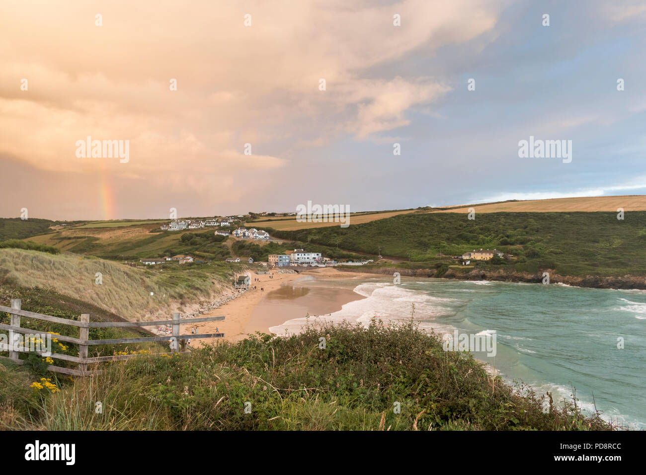 Mawgan Porth sulla costa nord della Cornovaglia, England, Regno Unito Foto Stock