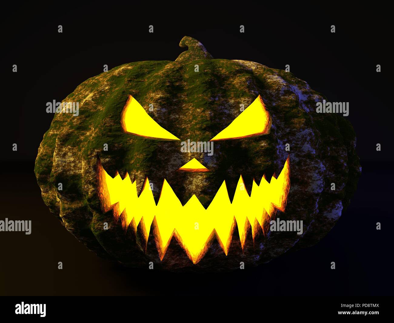 Zucca roccioso con moss incandescente. 3d illustrazione Foto Stock
