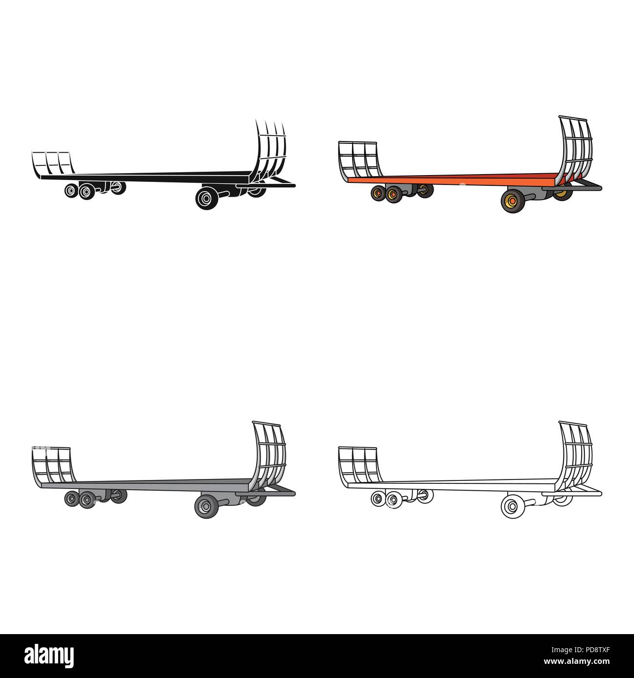 Rimorchio specializzato su ruote per carrelli elevatori per il trasporto delle balle di fieno.Le macchine agricole unica icona in stile cartoon simbolo vettore stock web ho Illustrazione Vettoriale