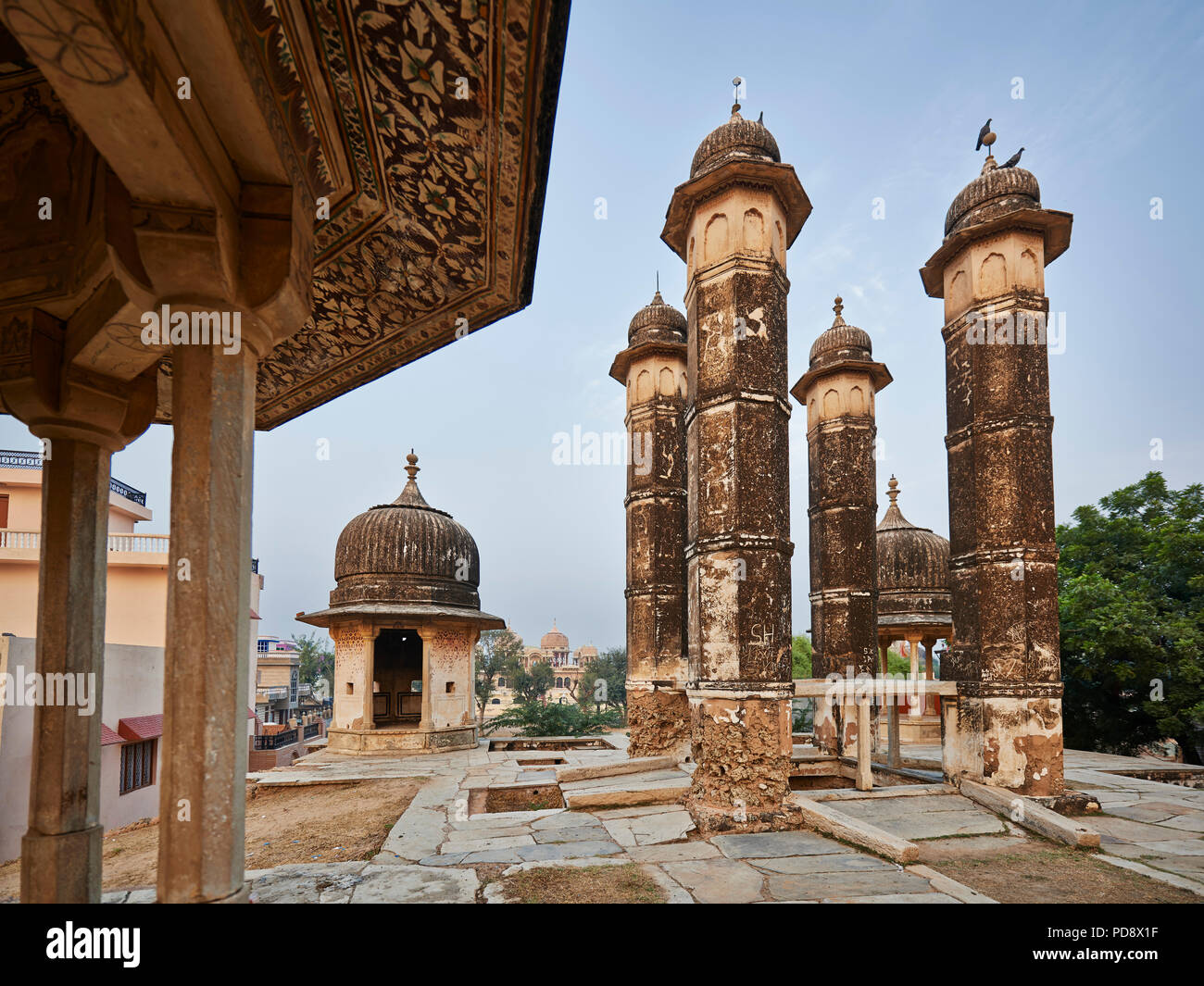 Storica fontana in marmo edificio in Mandawa, regione di Shekhawati, Rajasthan, India Foto Stock