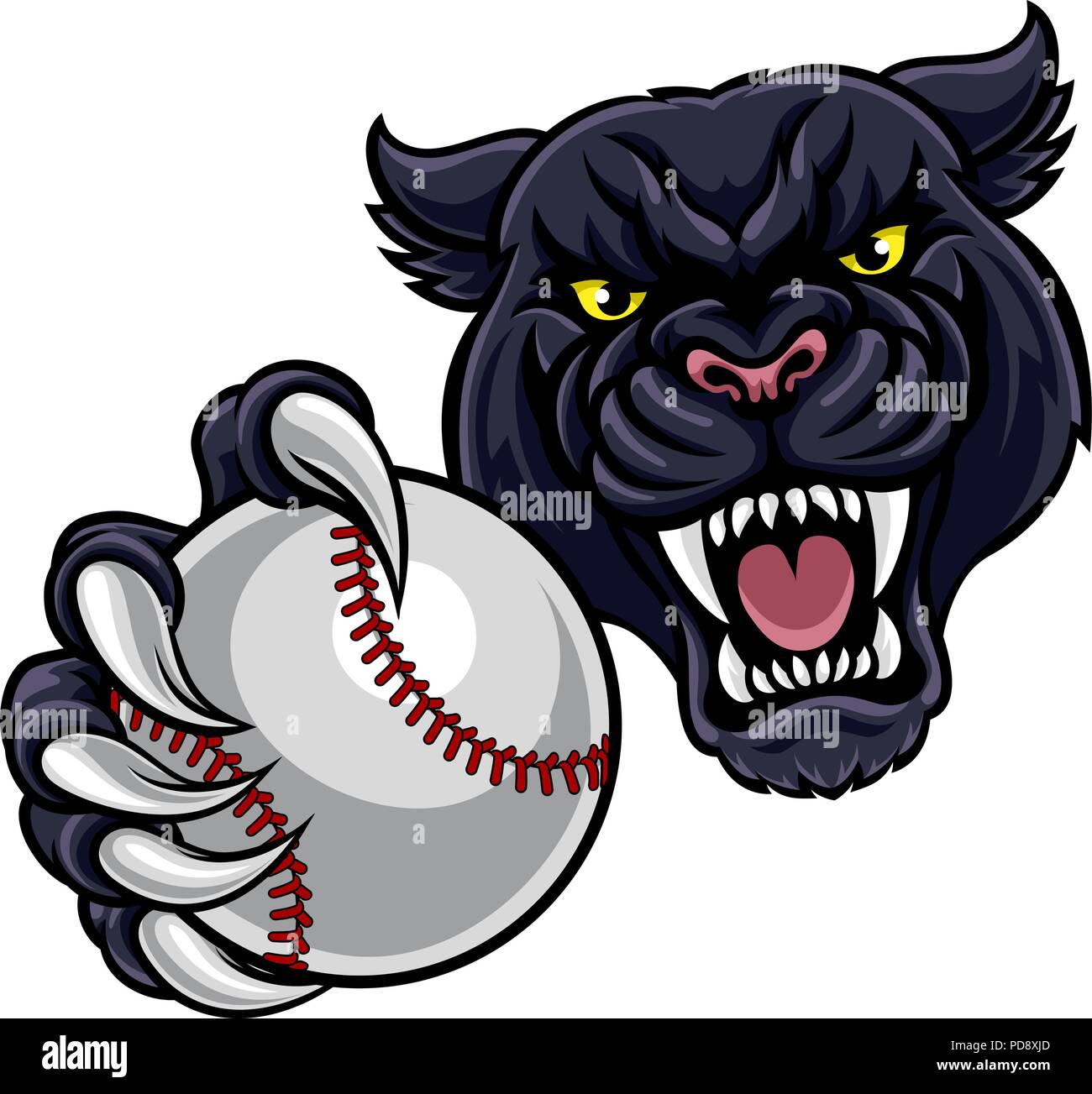 Black Panther tenendo palla da baseball Mascot Illustrazione Vettoriale