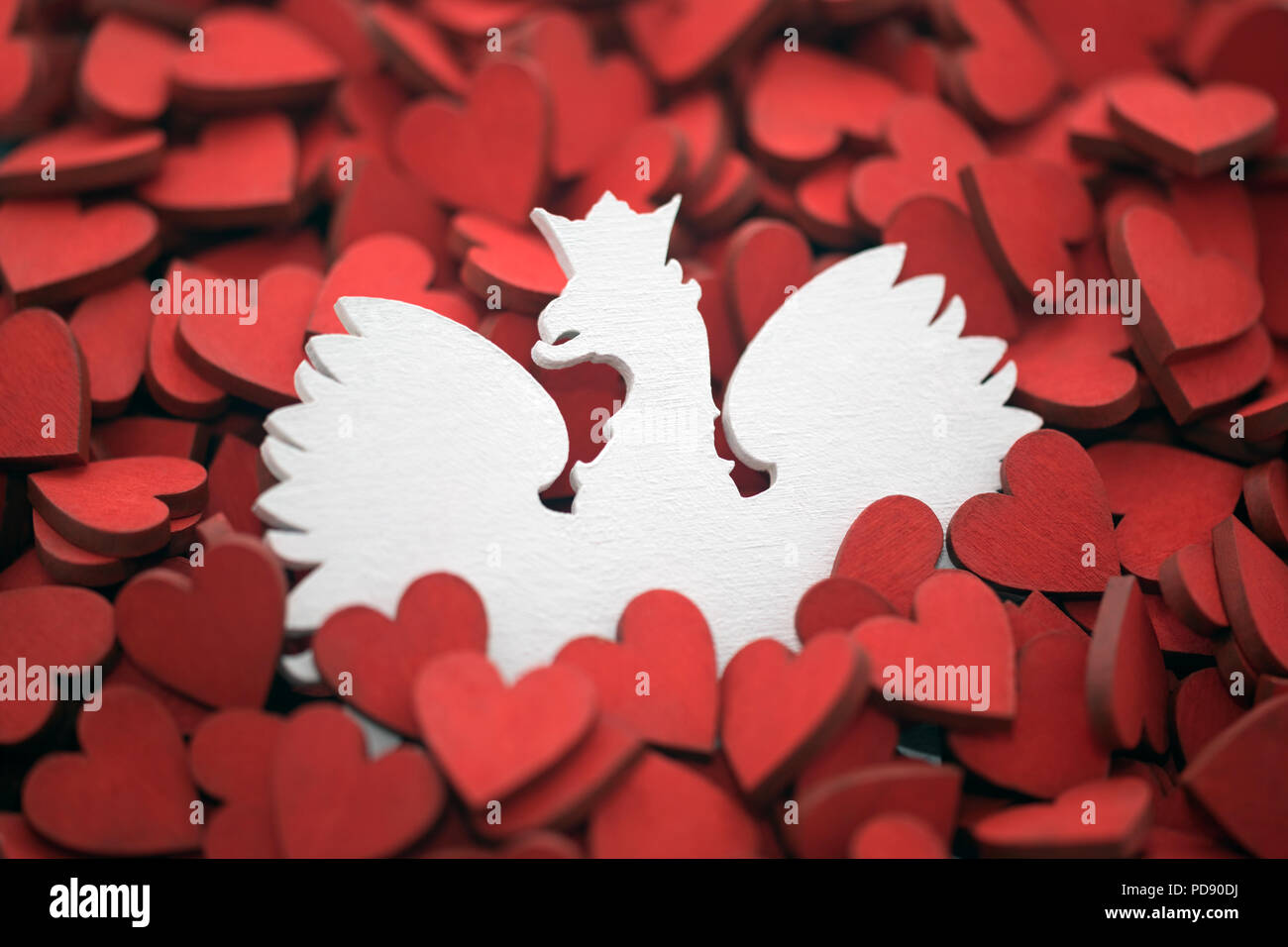 Il polacco stemma su molti cuori rossi Foto Stock