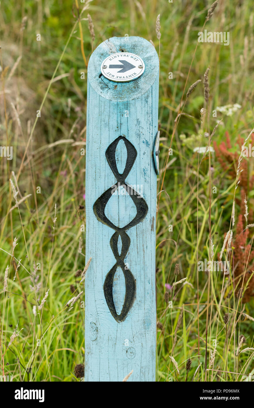 Modo di Kintyre sentiero marcatore, Kintyre, Scotland, Regno Unito Foto Stock