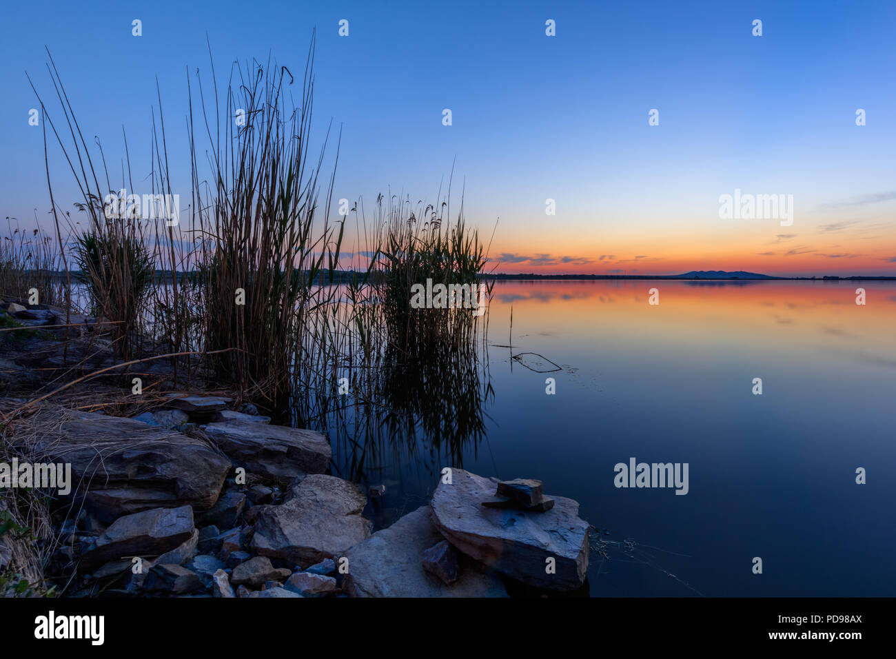 Dopo il tramonto nel delta del Danubio, Romania Foto Stock