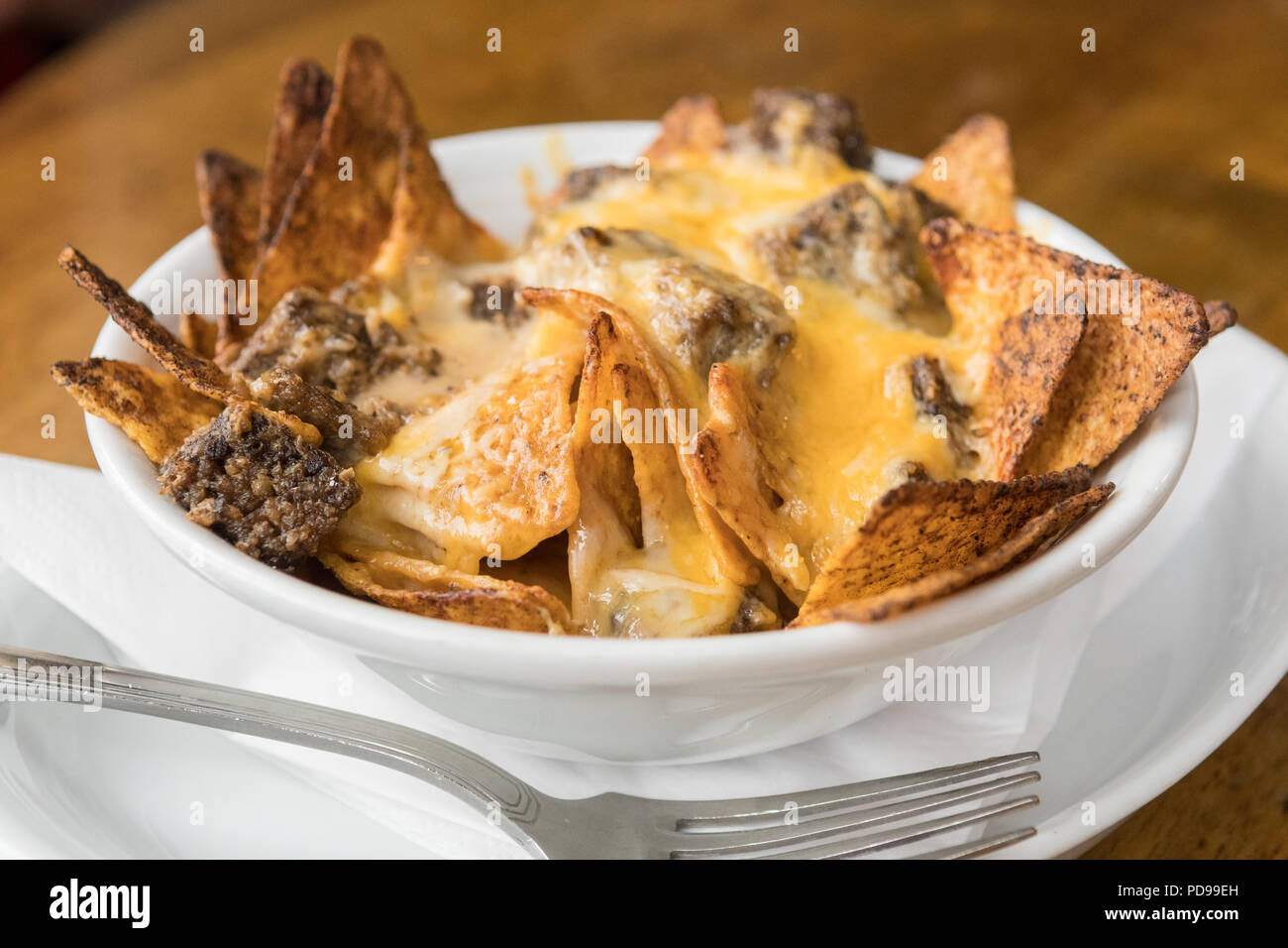 Haggis nachos è servita a Machrihanish Dunes Golf Clubhouse Vecchia, Scotland, Regno Unito Foto Stock