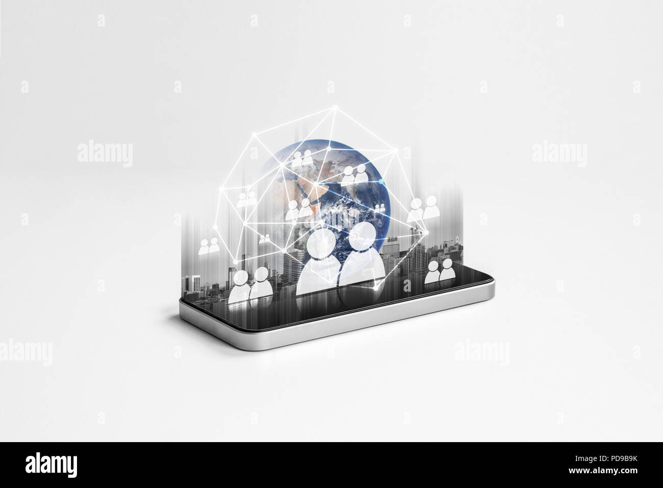 La rete sociale, telefono mobile rete internet e la tecnologia della comunicazione. Elemento di questa immagine sono arredate dalla NASA Foto Stock