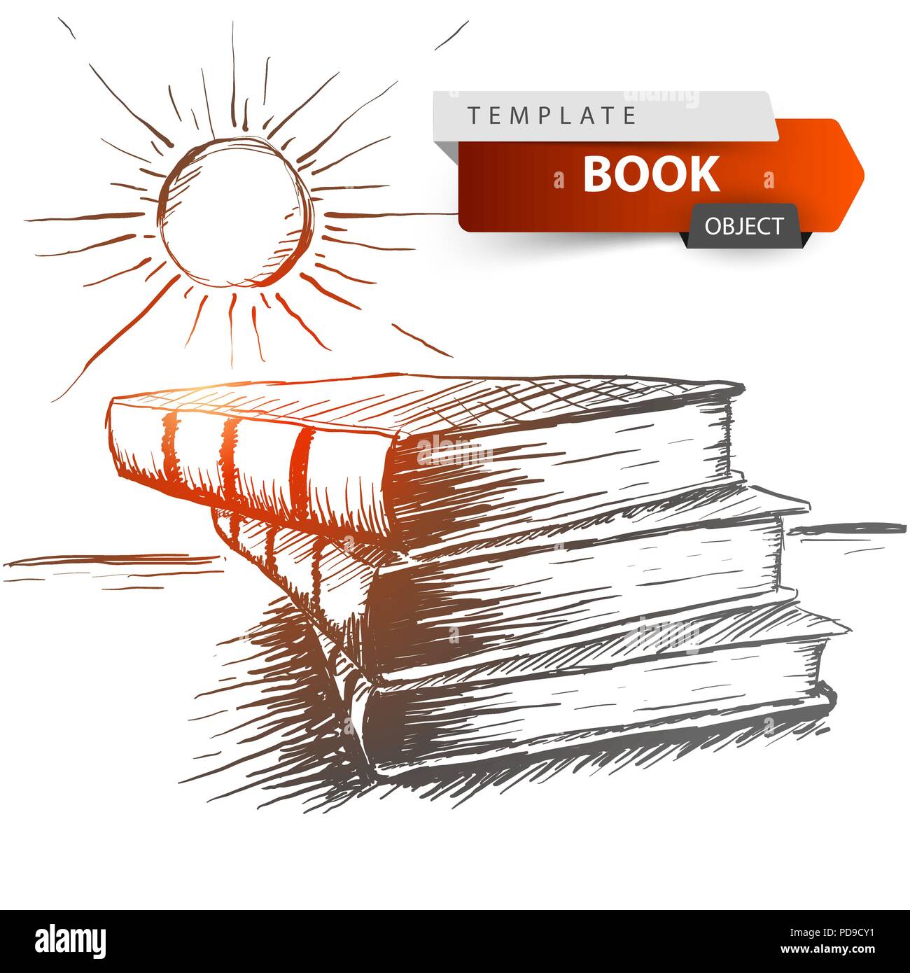 Prenota e sun - grigio schizzo illustrazione. Istruzione idea. Illustrazione Vettoriale