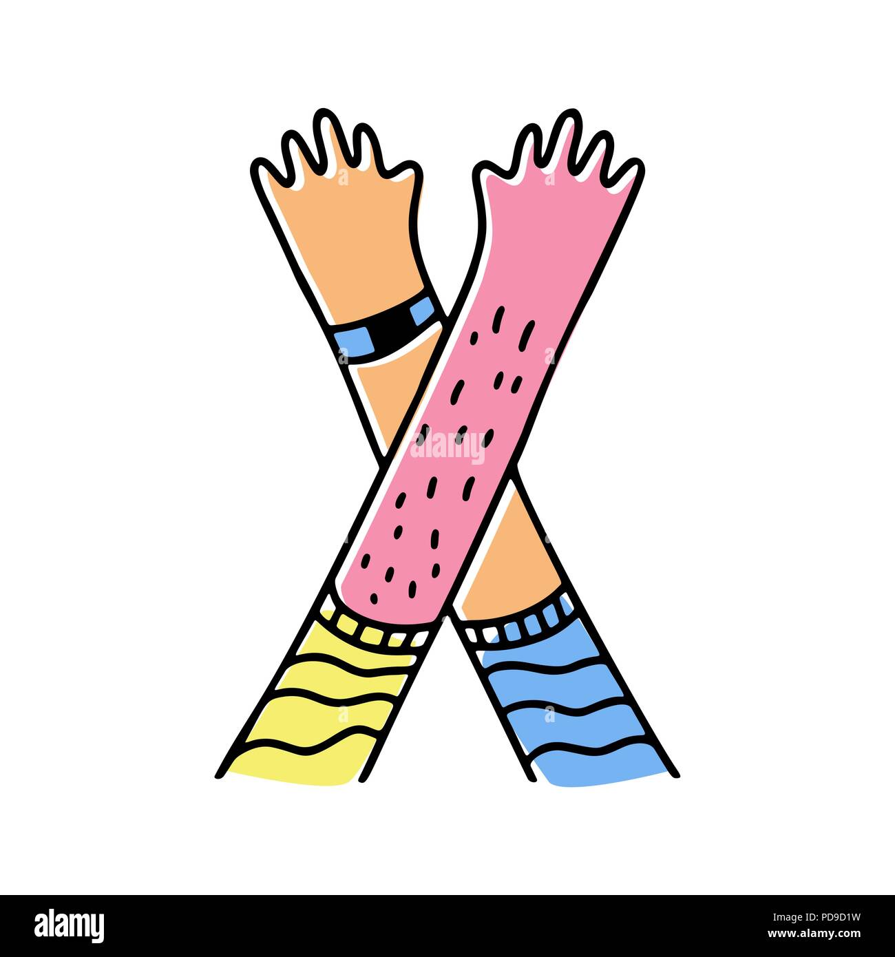 Crazy mani alfabeto, disegnati a mano la lettera X Illustrazione Vettoriale