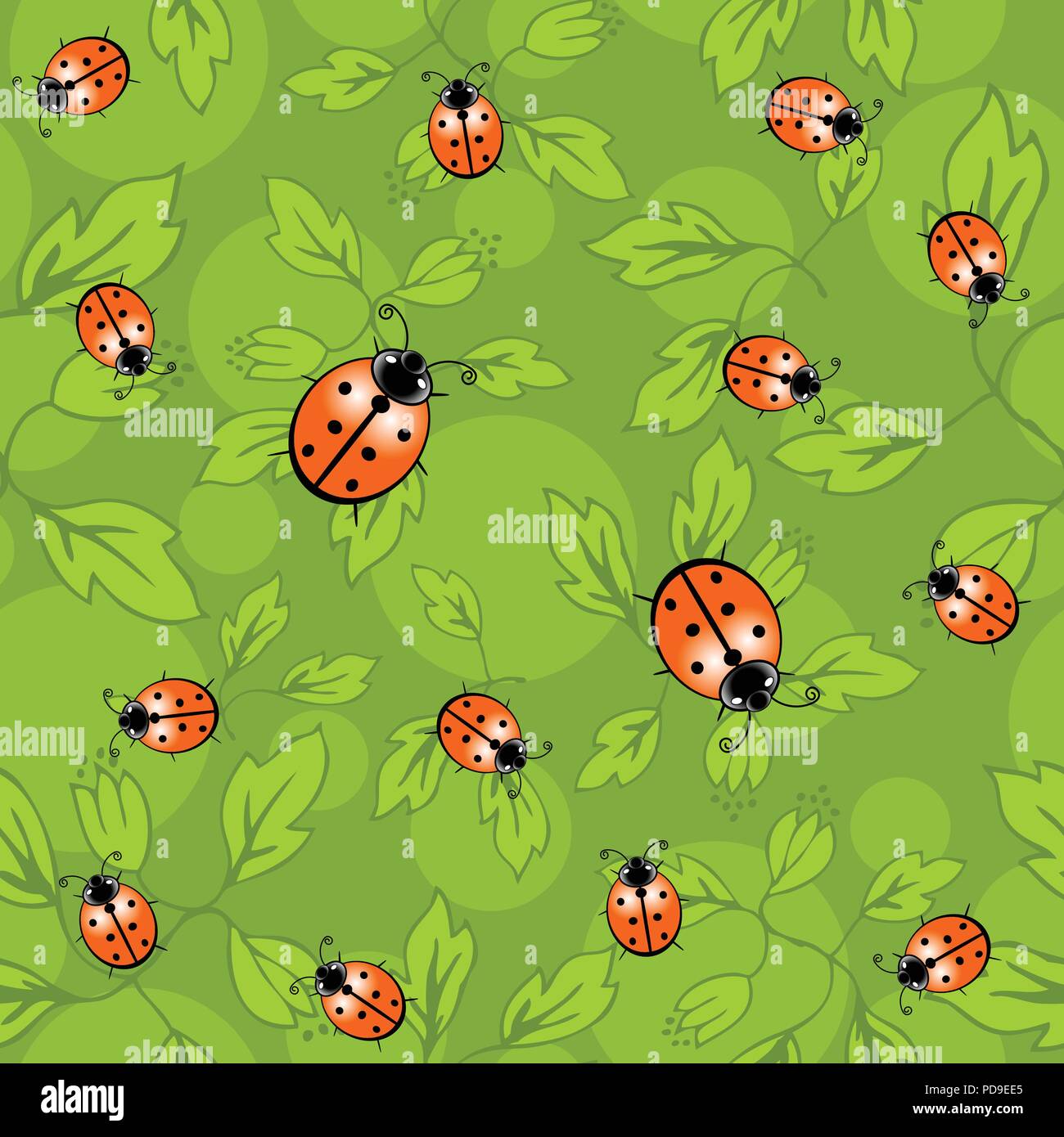 Coccinella - pattern pattern colorati di ladybug e foglie. Illustrazione Vettoriale