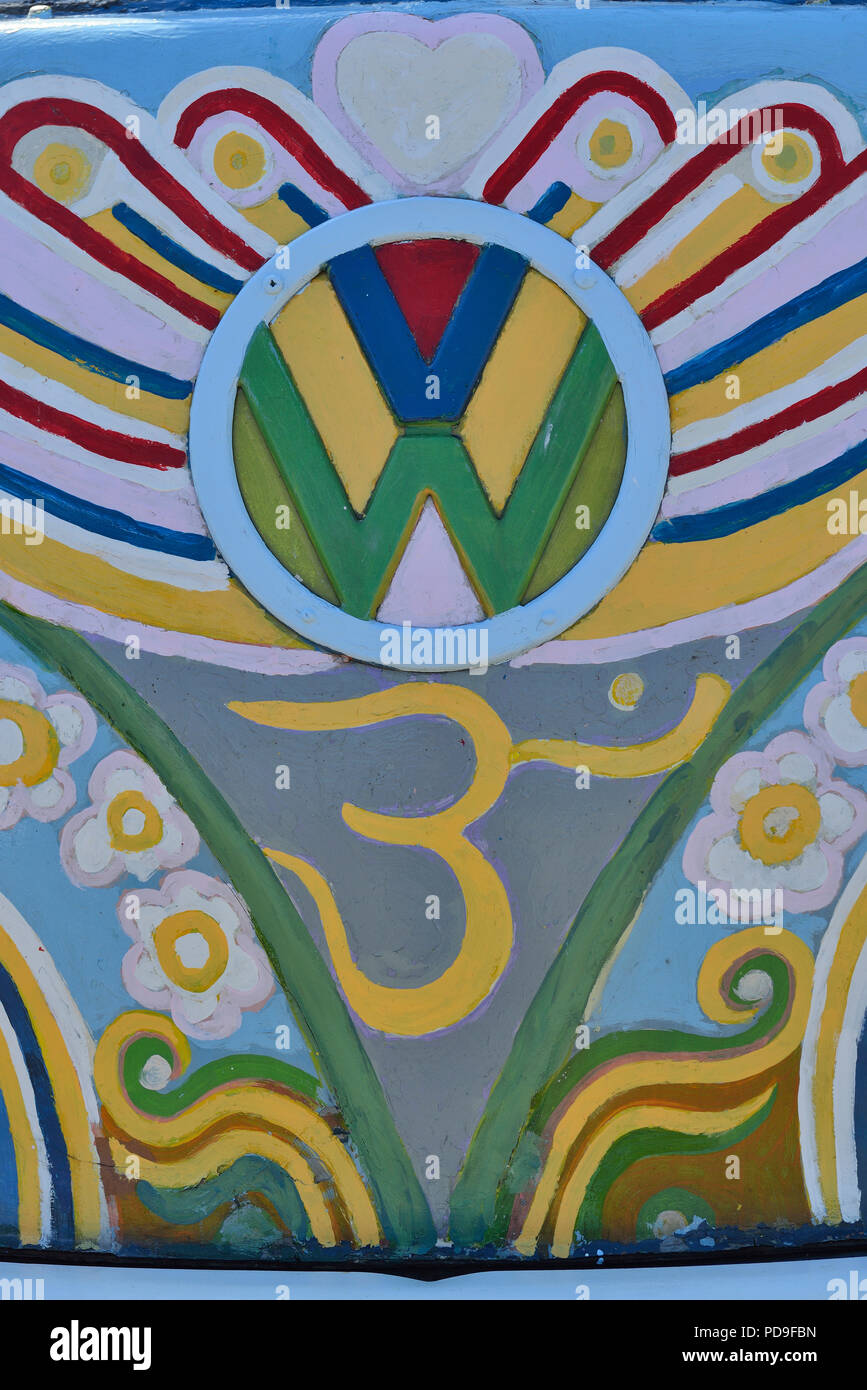 Hippie VW campervan, England, Regno Unito Foto Stock