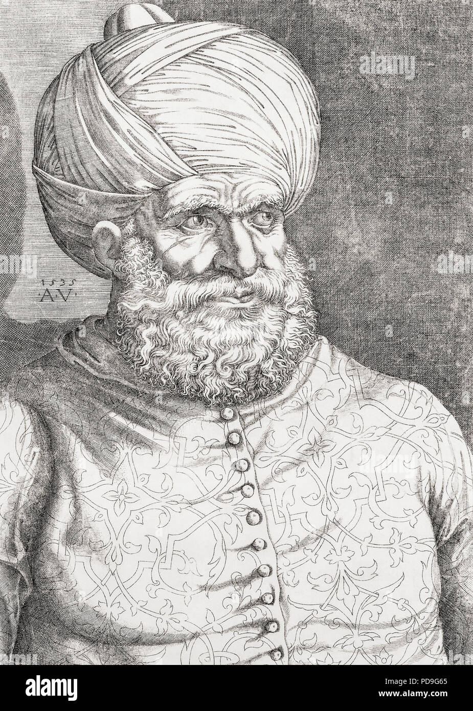 Barbarossa Hayreddin noto anche come Barbarossa Hayreddin Pasha o Hizir Reis, 1478-1546. L'ammiraglio della flotta ottomana. Foto Stock