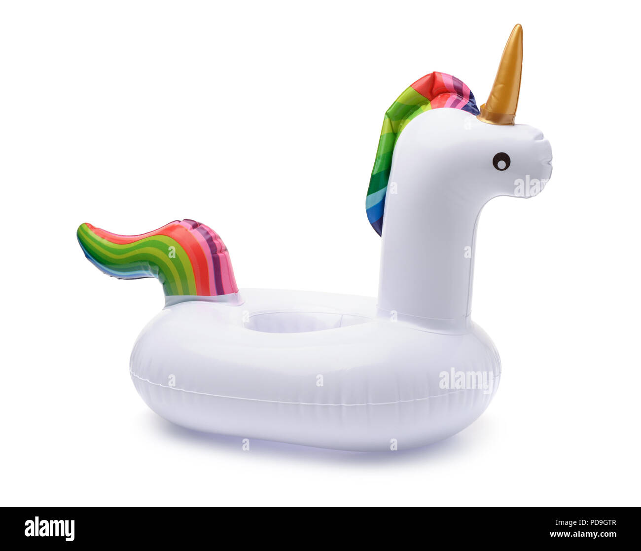 Piscina gonfiabile galleggiante unicorn isolato su bianco Foto Stock