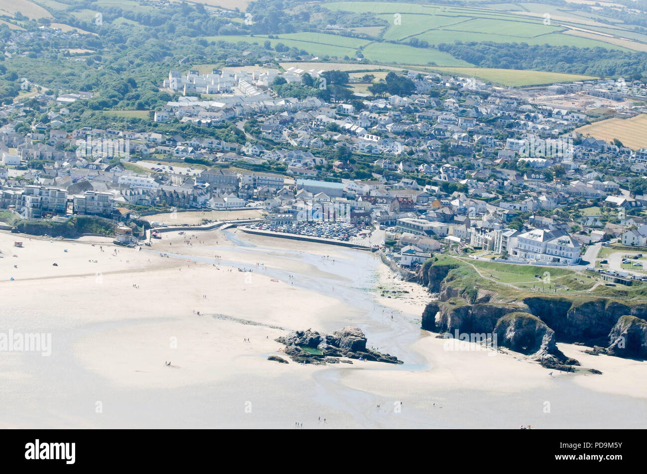 St Ives, Cornwall, Regno Unito. spiaggia, vista la bassa marea, Birds Eye view. Foto Stock