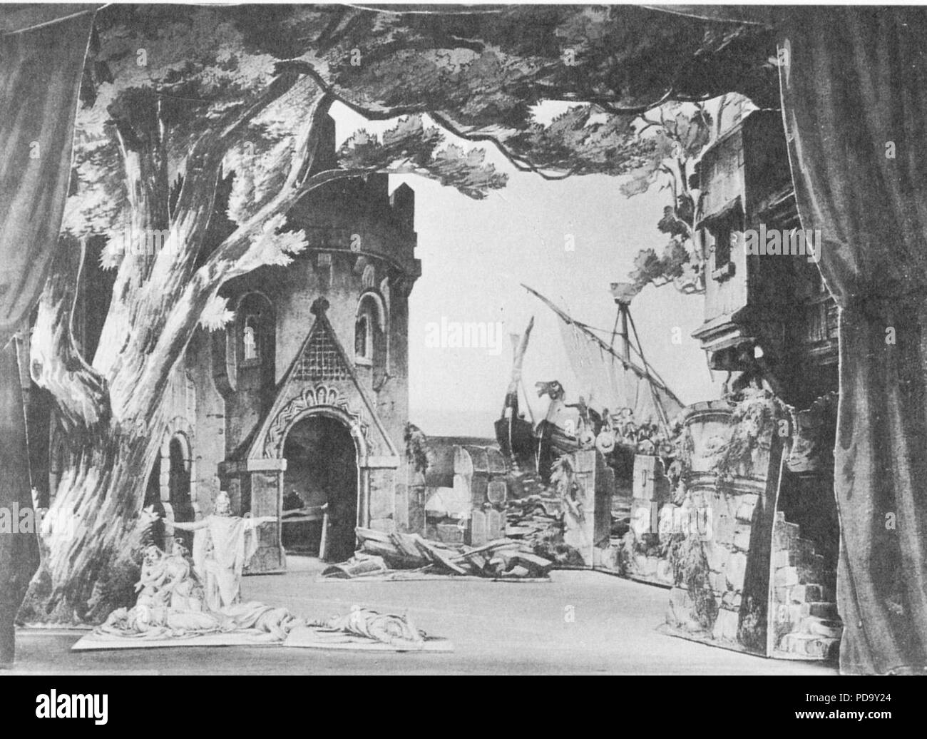 Angelo Quaglio - Bühnenbild Tristan und Isolde. Foto Stock