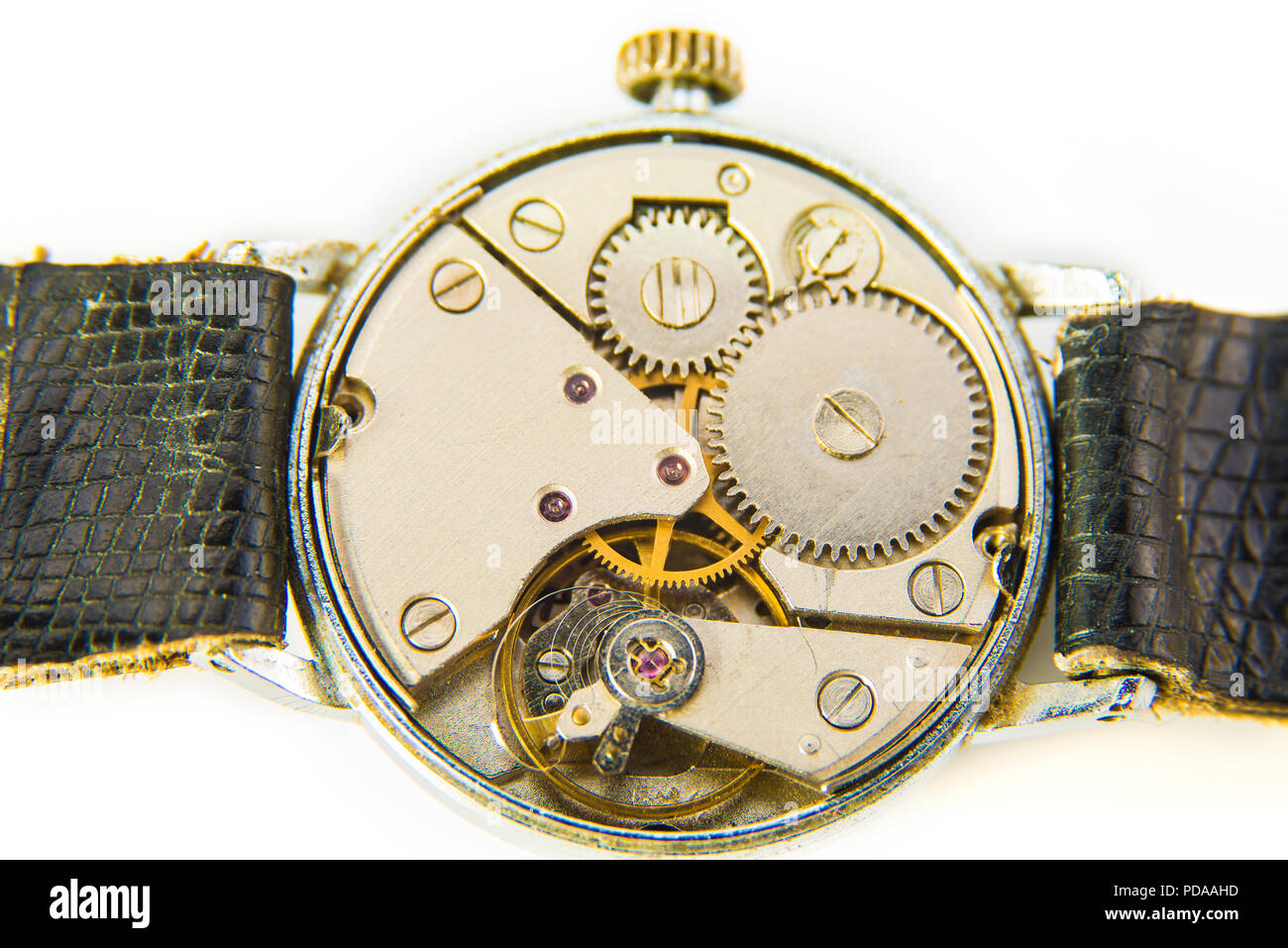 Aperto di orologi Vintage Machinery, macro dettaglio Foto Stock