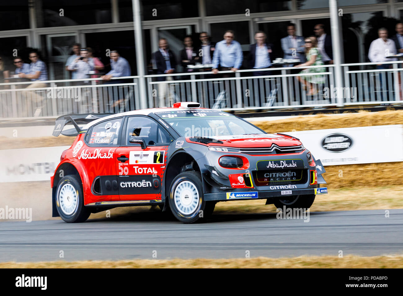 2018 Citroen C3 WRC con driver Mads Ostberg al 2018 Goodwood Festival of Speed, Sussex, Regno Unito. Foto Stock