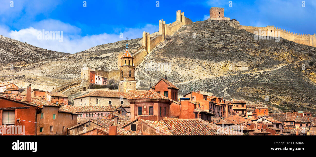 Impressionante Albarracin village,vista panoramica,Spagna. Foto Stock