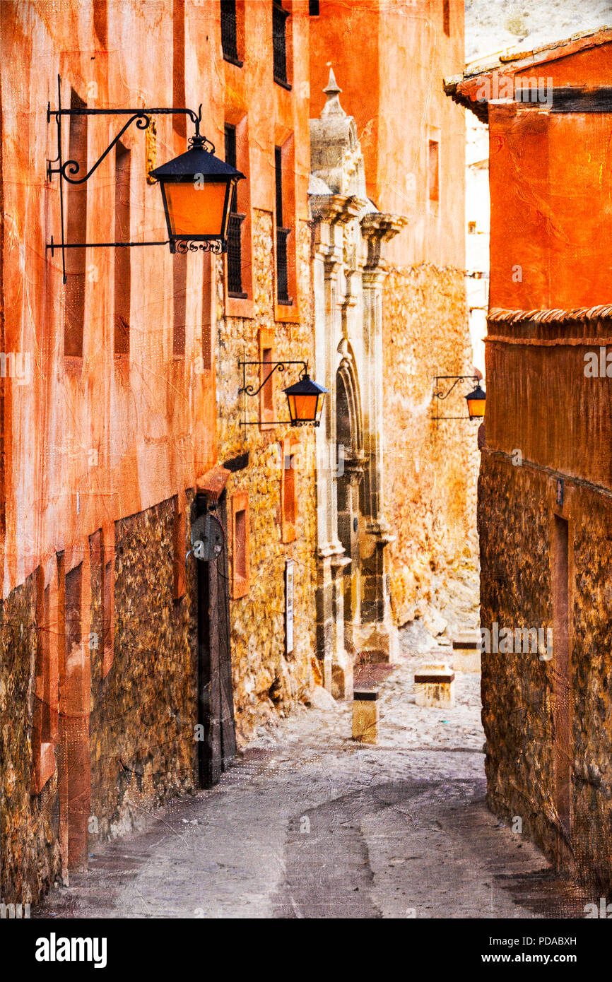 Vecchie strade di Spagna,Albarracin village. Foto Stock