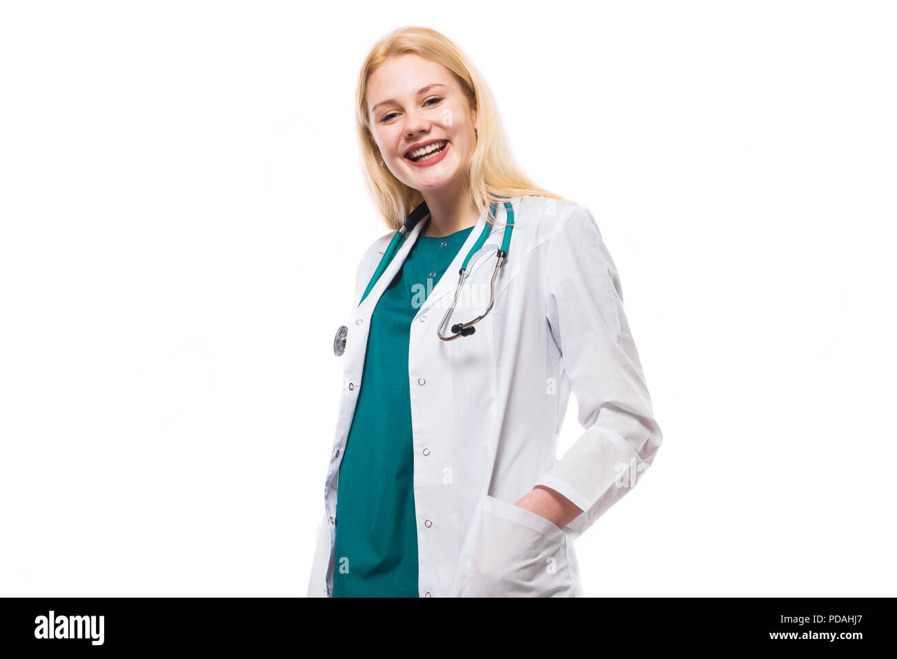 Donna medico con stetoscopio Foto Stock