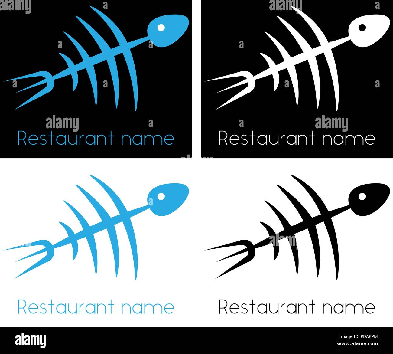 Lo scheletro di pesce da un cucchiaio e forchetta sea food logo minimalista Illustrazione Vettoriale