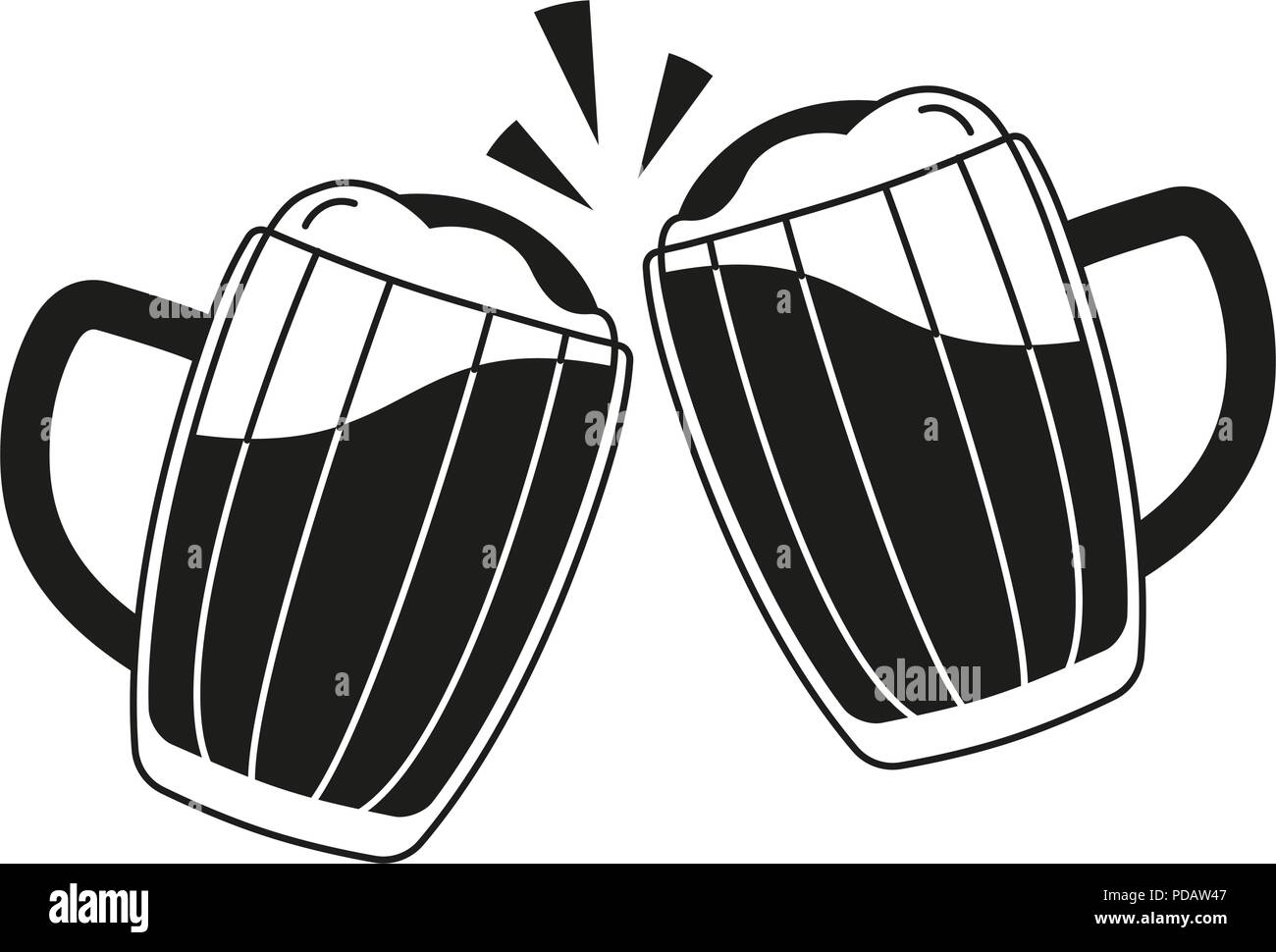 Bianco e nero due boccale di birra silhouette Illustrazione Vettoriale