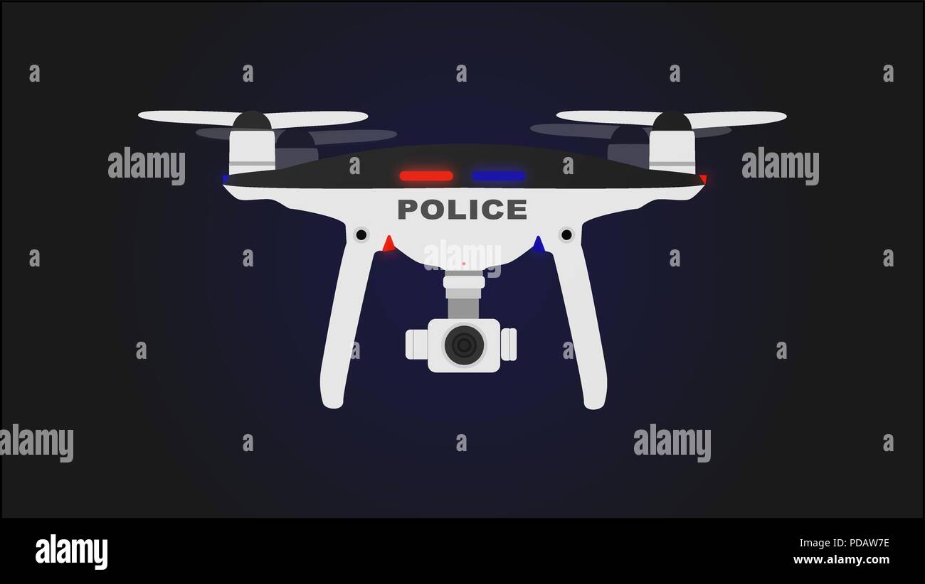 Bianco e nero drone di polizia con sfondo. Illustrazione Vettoriale