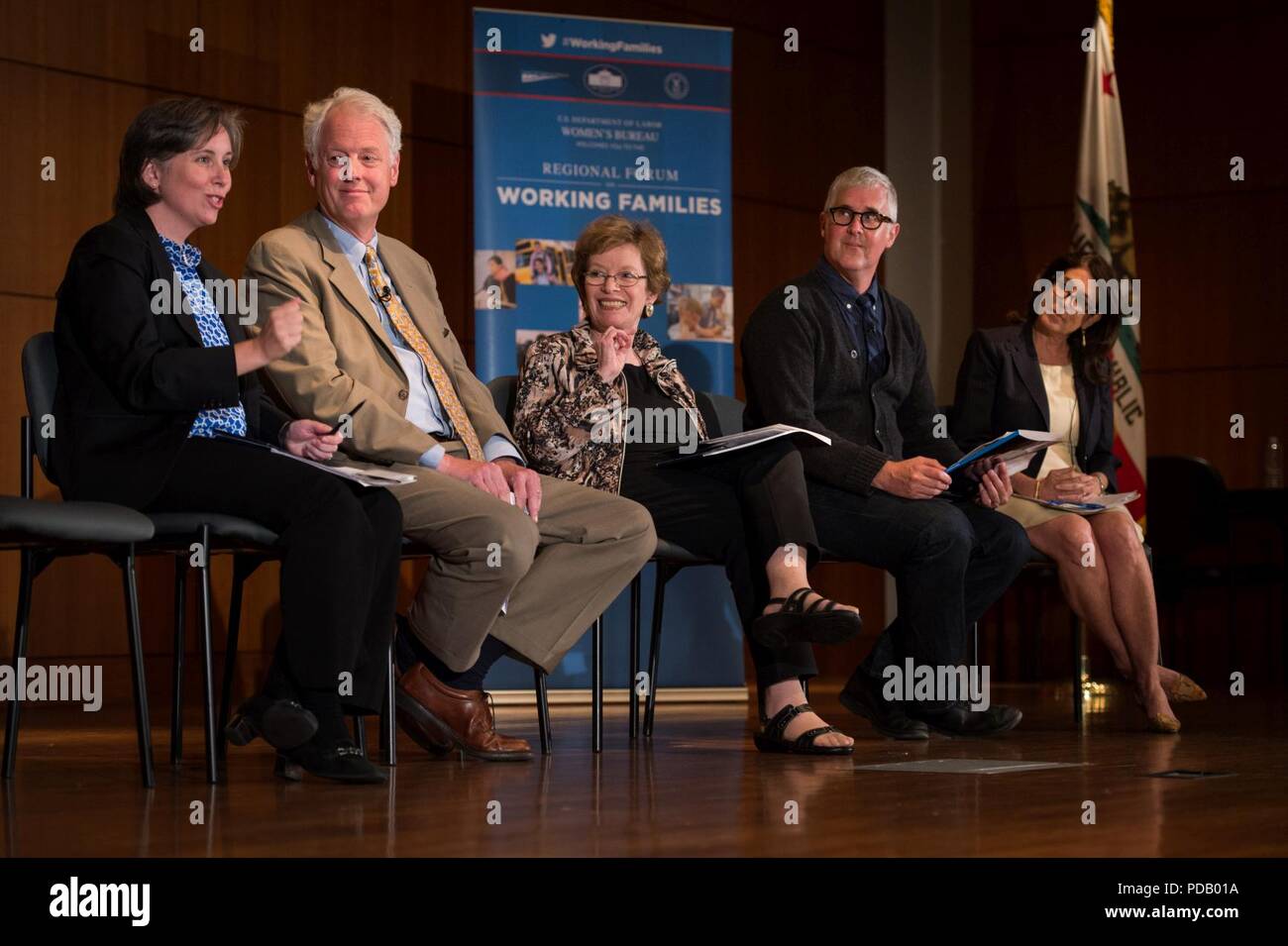 Ann O'Leary, John Arensmeyer, Eileen Appelbaum, James Freeman, e Jody Greenstone Miller, 2014. Foto Stock