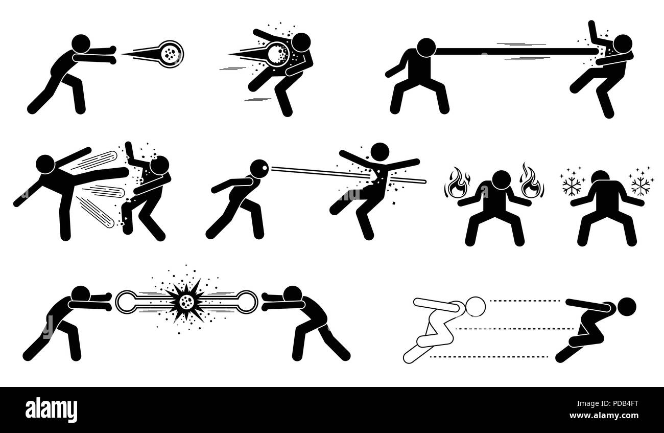 I personaggi dei fumetti speciale attacco potente. Illustrazione Vettoriale