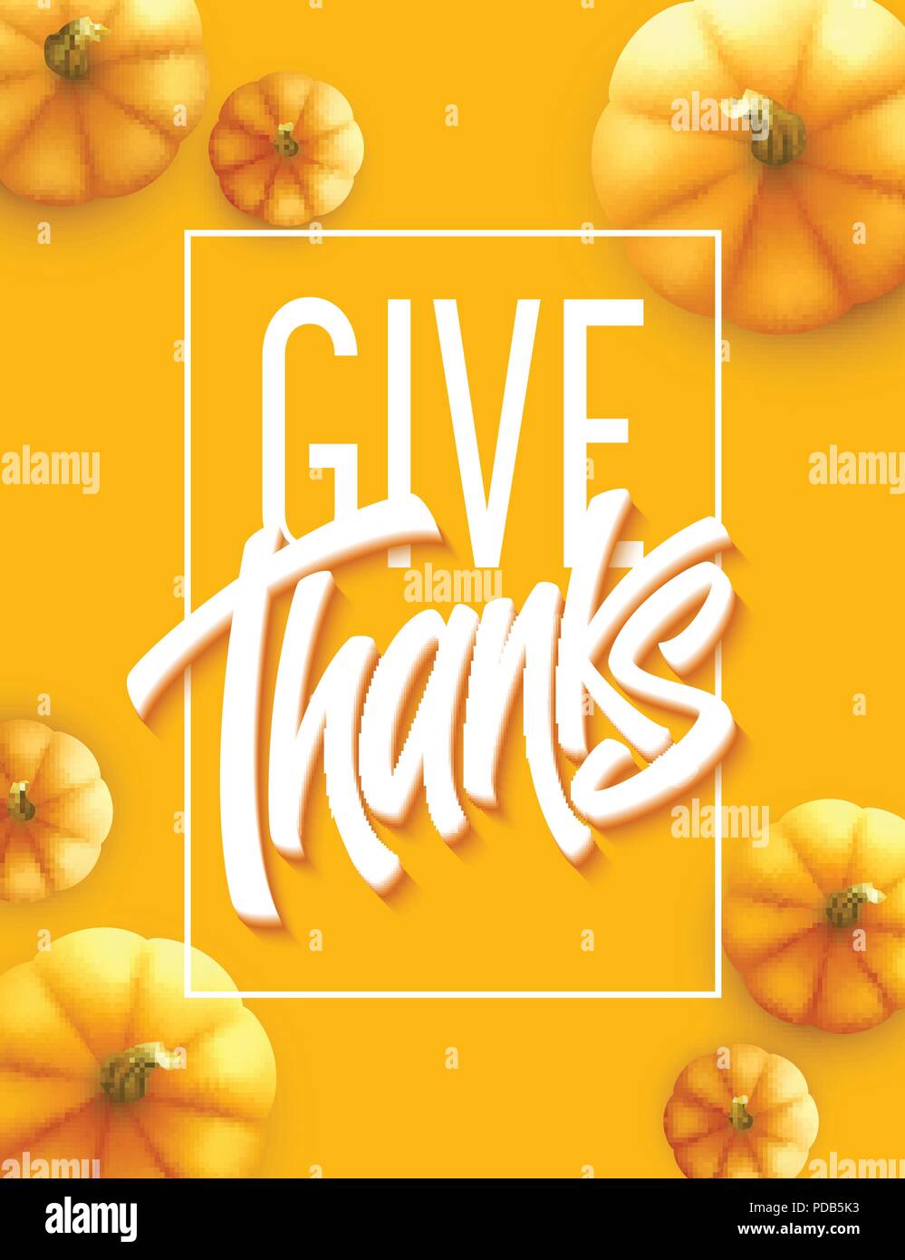 Felice ringraziamento bigliettino. Holiday calligraphy lettering. Sfondo di zucca. Illustrazione Vettoriale Illustrazione Vettoriale