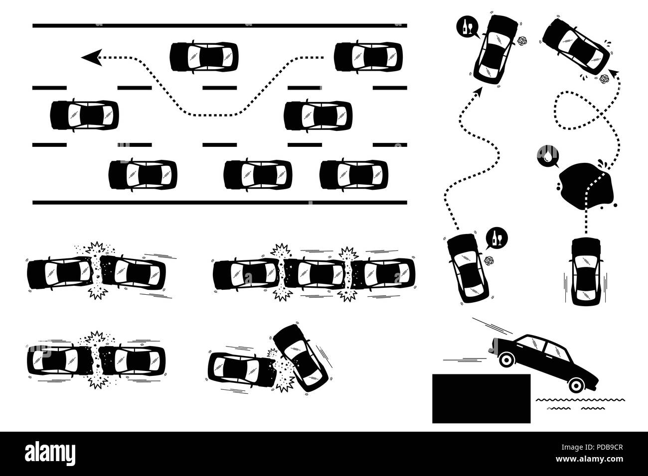 Incidente di auto e la guida spericolata. Illustrazione Vettoriale