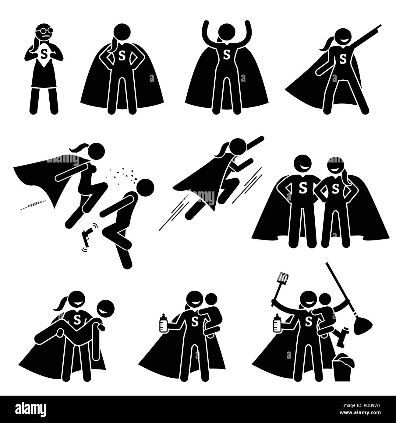 Superwoman eroina supereroe femminile. Illustrazione Vettoriale