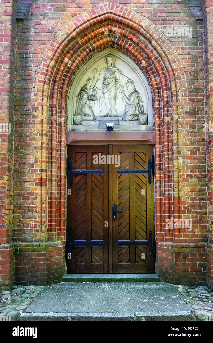 Germania, Stolpe an der Peene a. Wartislaw protestante della Chiesa Memoriale. Elencate storico edificio neogotico esterno chiesa edificata in onore del primo Chri Foto Stock