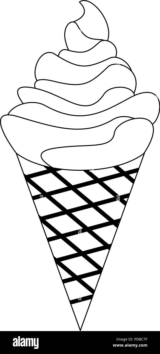 Delizioso cono gelato in bianco e nero Illustrazione Vettoriale