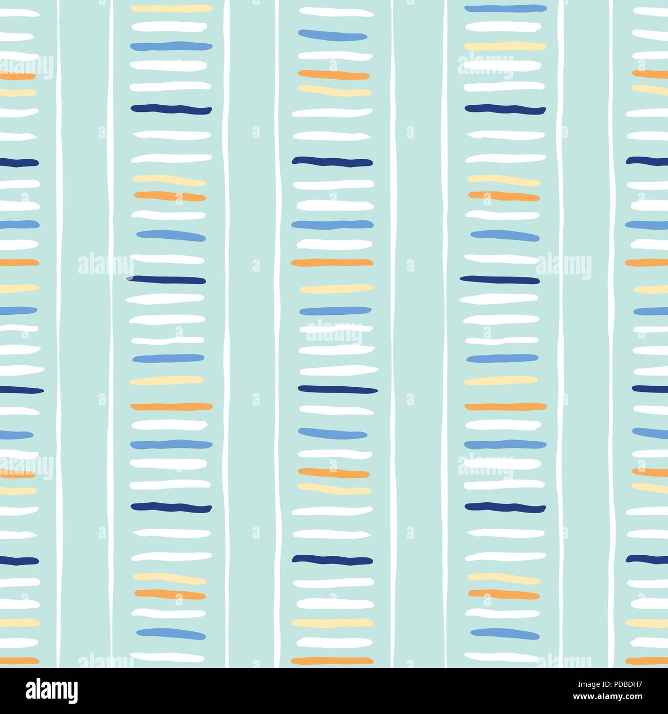 Disegnata a mano colorata scala tribali-come marchi e strisce, mimando la cucitura folk su sfondo menta. Vector seamless pattern. Fresca geometr astratto Illustrazione Vettoriale