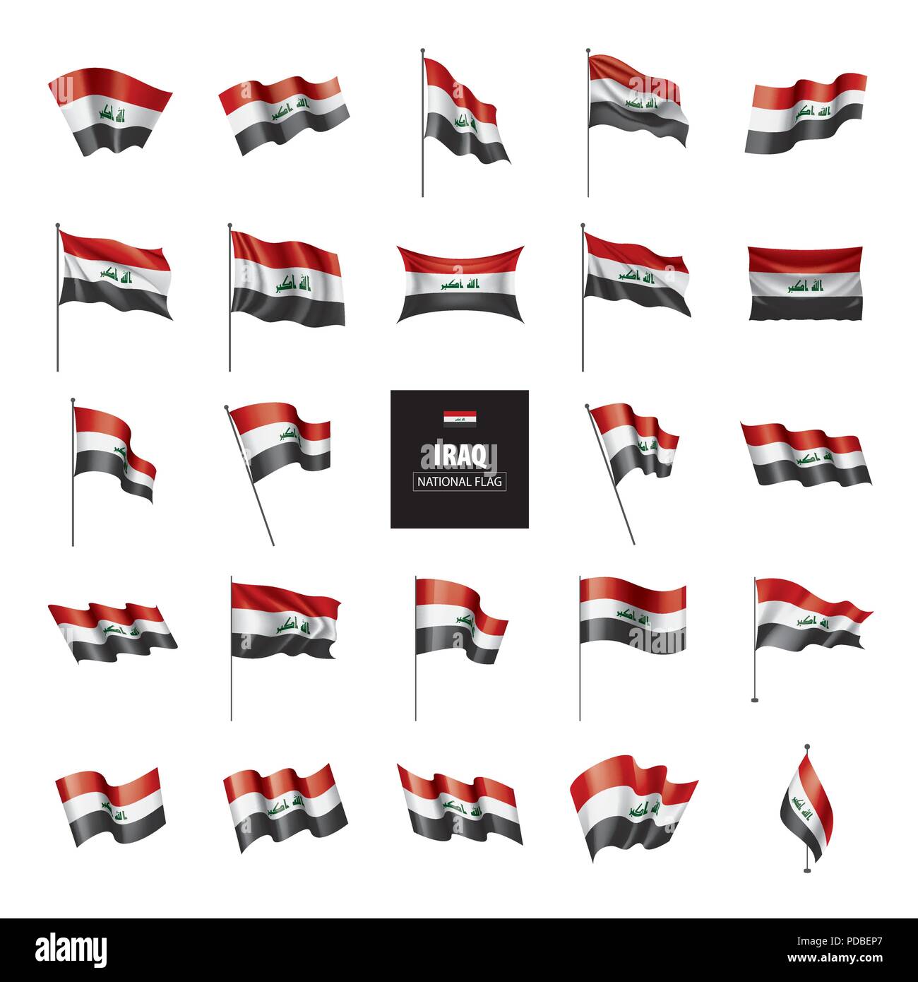 Bandiera irachena, illustrazione vettoriale su sfondo bianco Illustrazione Vettoriale