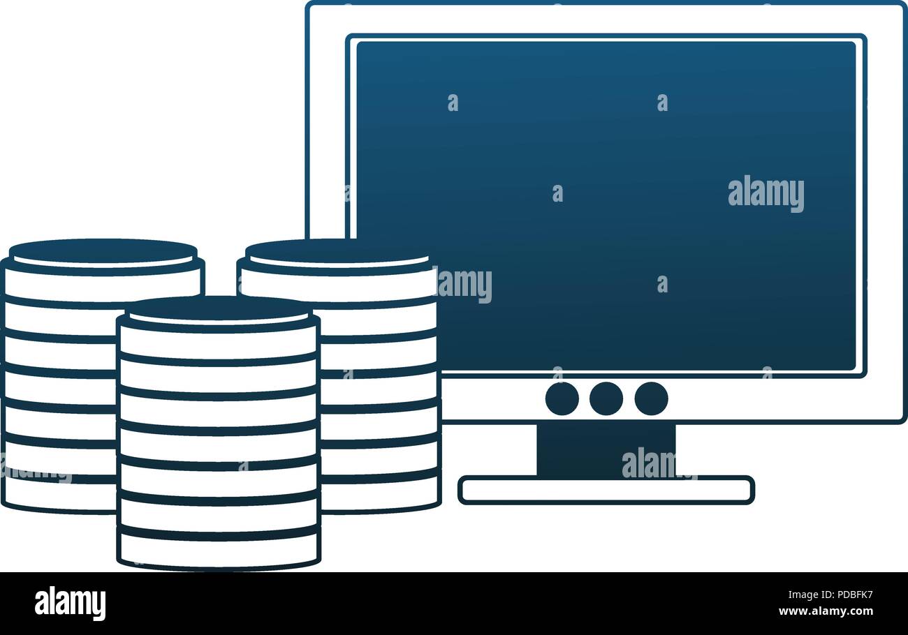 Schermo del PC con i dischi di storage delle linee blu Illustrazione Vettoriale