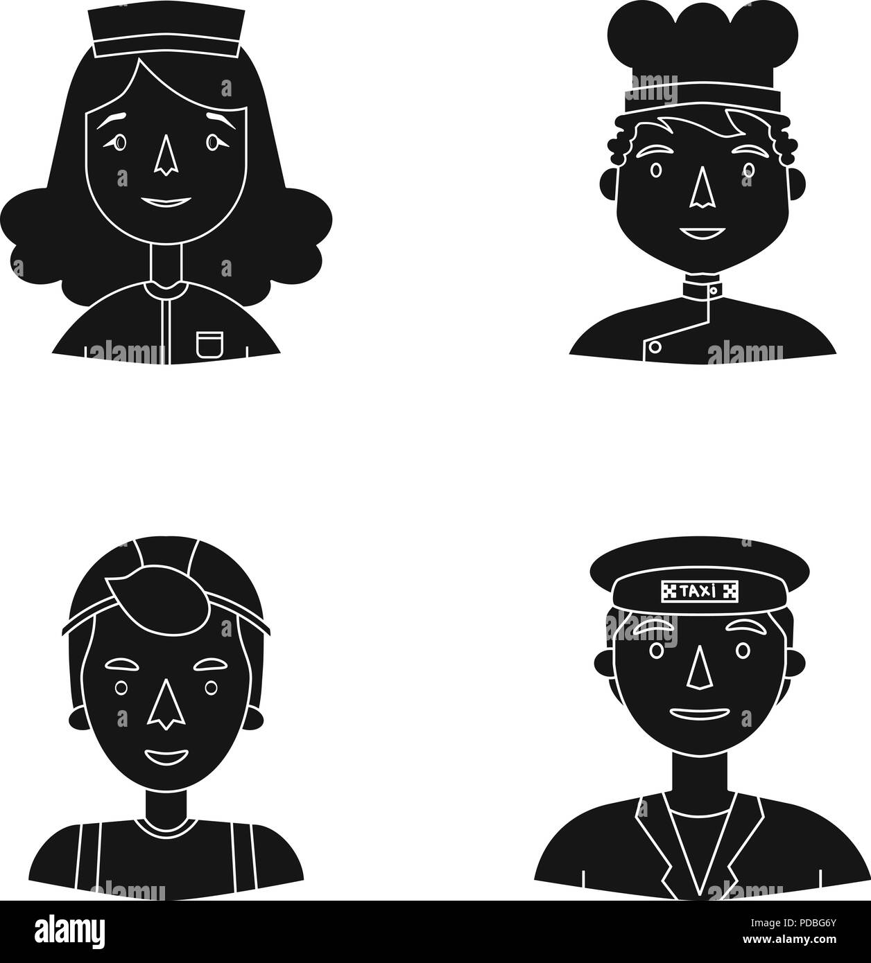 Nero,builder,cap,raccolta,pasticcere,cuoco,driver,l'esperienza,occhi,camice, capelli, casco,icona,immagine,isolato,knowledge,logo,l'uomo,bocca,naso,l'infermiera,professione,impostare,segno,competenza,il simbolo,taxi,vettore,web,donna, Vettori vettore , Illustrazione Vettoriale
