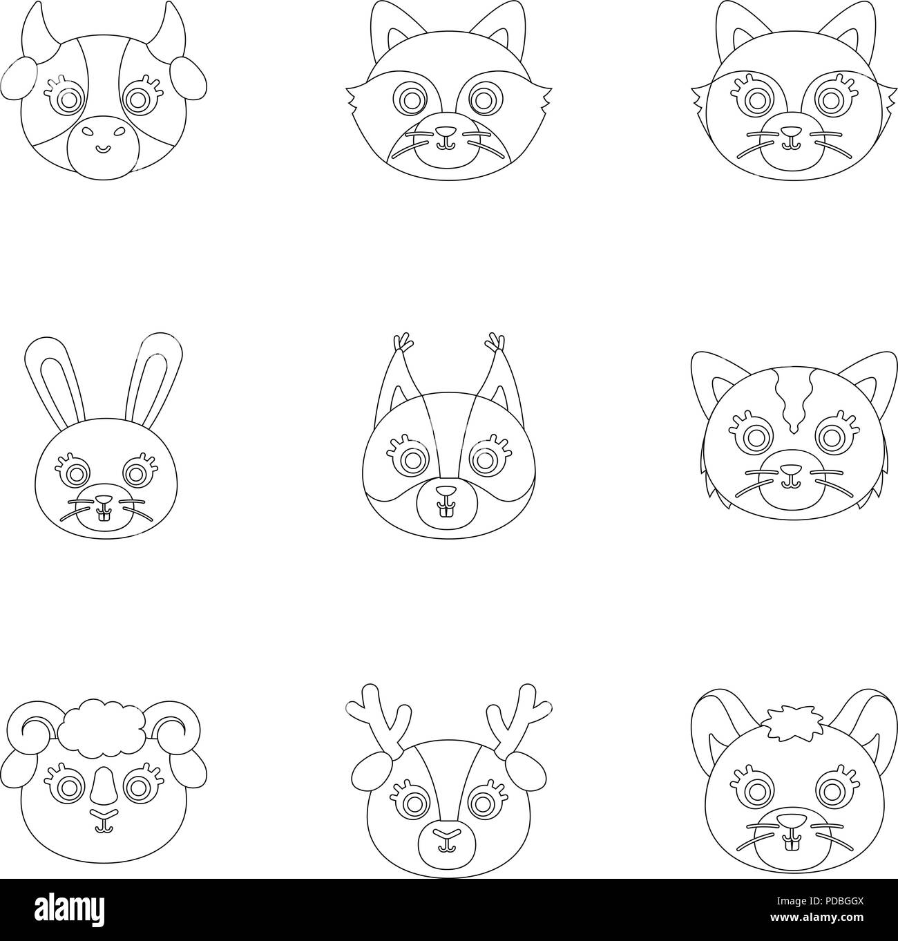 Animali selvatici e domestici. Una serie di foto di animali. Muso animale icona nella raccolta impostata sul contorno stile simbolo vettore stock illustrazione web Illustrazione Vettoriale