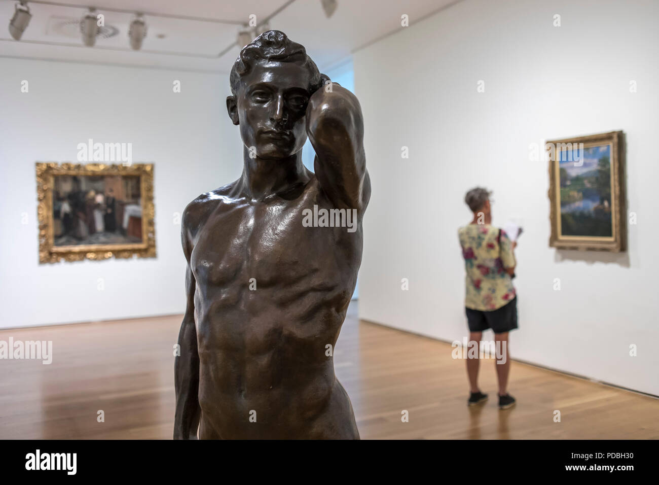 La scultura in bronzo, "Risveglio da Nemesio Mogrobejo. Museo de Bellas Artes o il museo di Belle Arti di Bilbao, Spagna Foto Stock