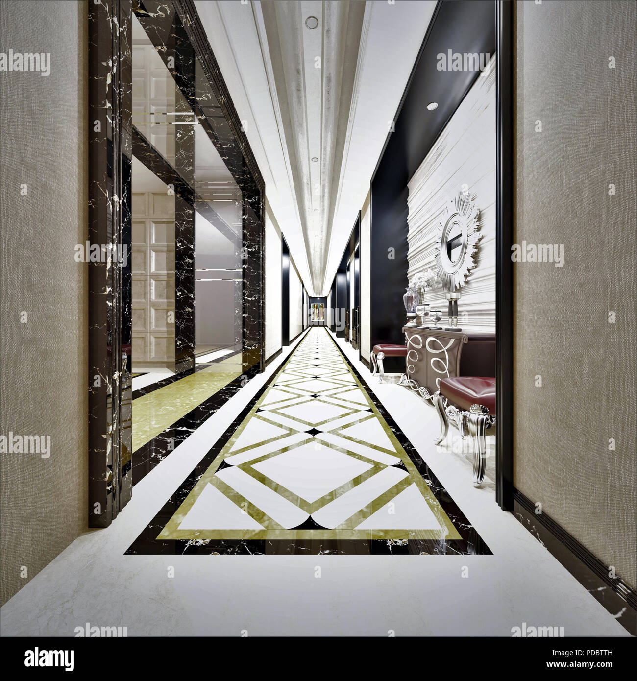 3D render di hotel interior Foto Stock