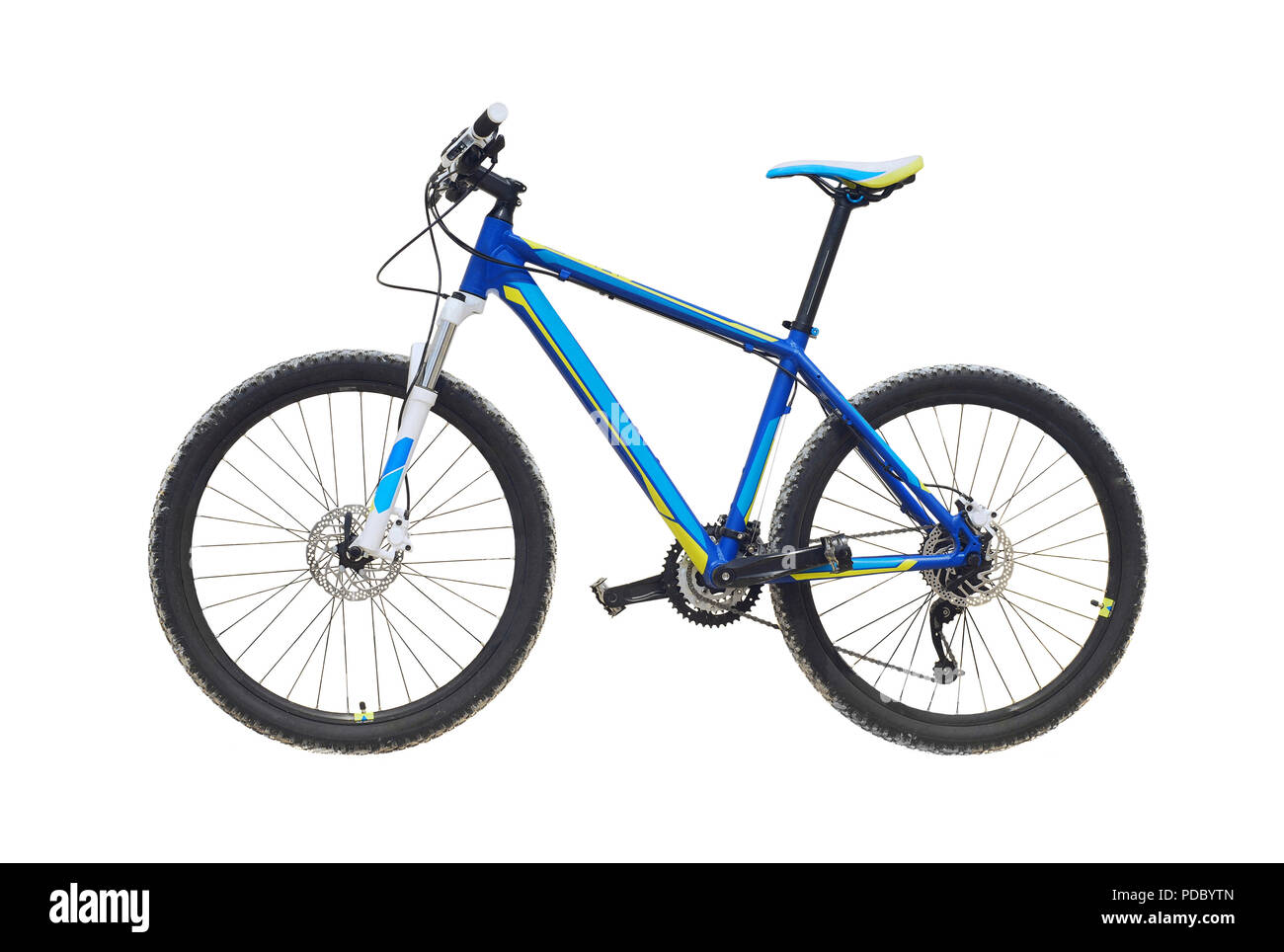 Blue Mountain bike isolato su bianco Foto Stock